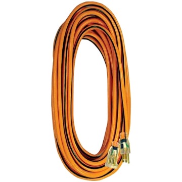 25ft 14/3 SJTW Orange Ext Cord w/Lighted End, NEMA 5-15